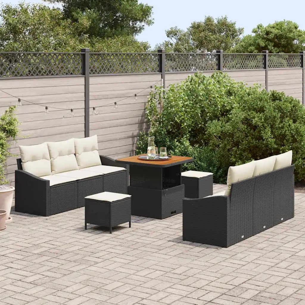 Set Divano da Giardino con cuscino 9 pcs Nero polyrattan 3362605