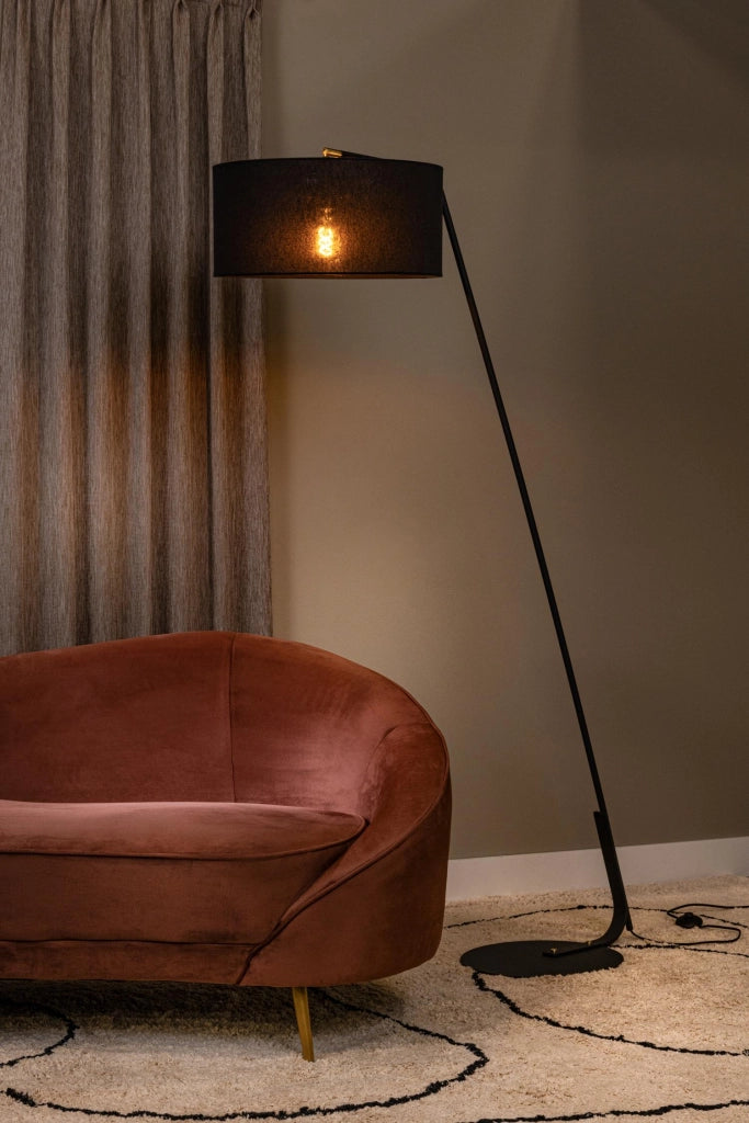 Lampada da terra KELSO nera in lino 1xE27 Lucide