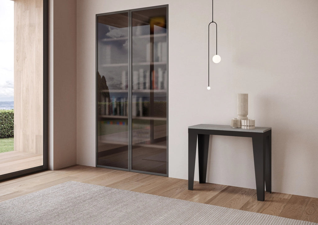 Consolle allungabile 90x40/196 cm Flaris Small Evolution Cemento telaio Antracite