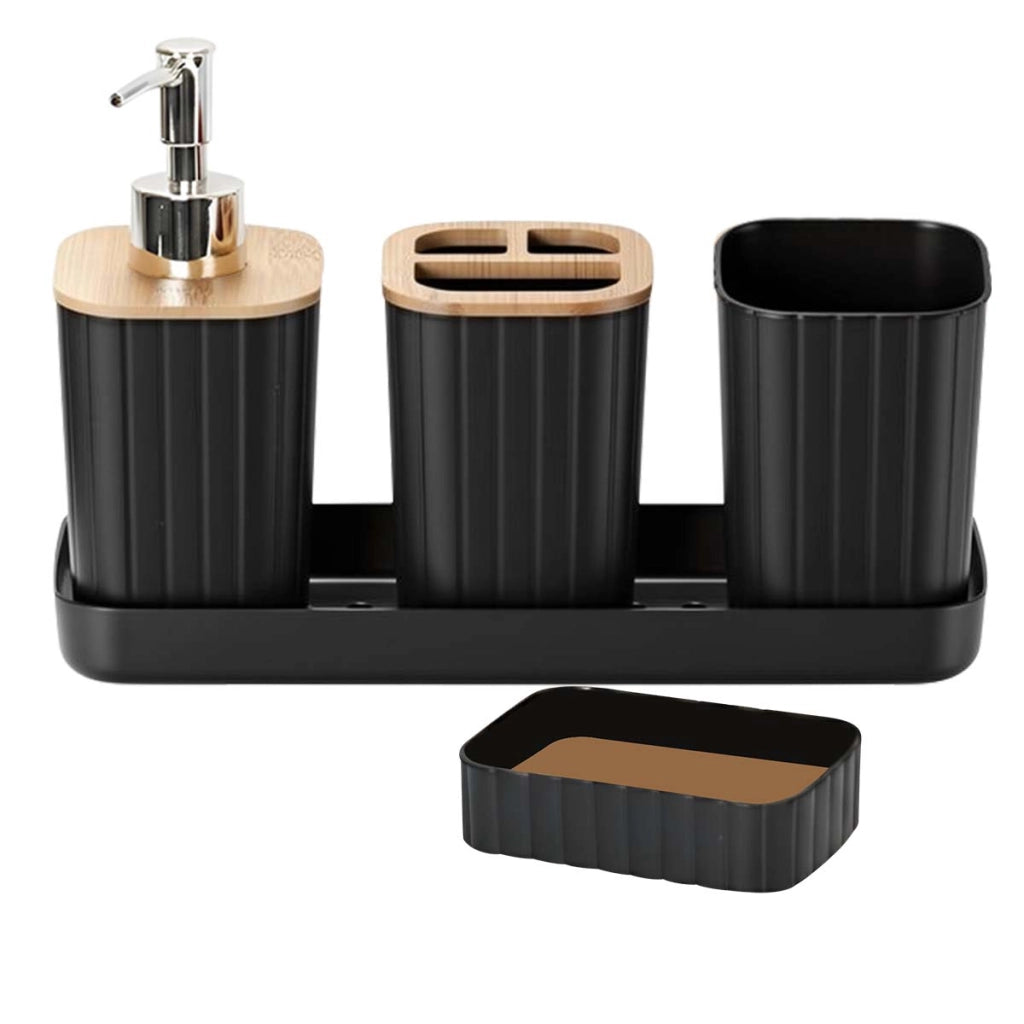 Set di accessori da bagno 5 pezzi Portaspazzolino e bicchiere Nero Avizar