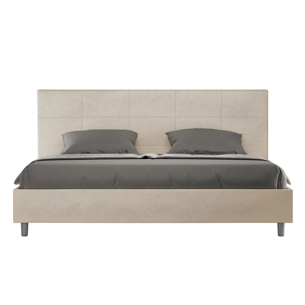 BS COM Letto matrimoniale king size contenitore imbottito 190x200 microfibra sabbia