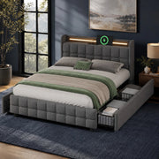 LETTO Contenitore 140x200 cm Grigio con 4 Cassetti, USB e LED