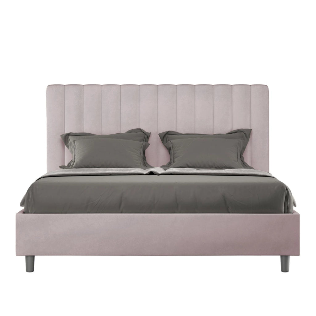 Letto queen size con rete imbottito 150x190 microfibra blu Agueda