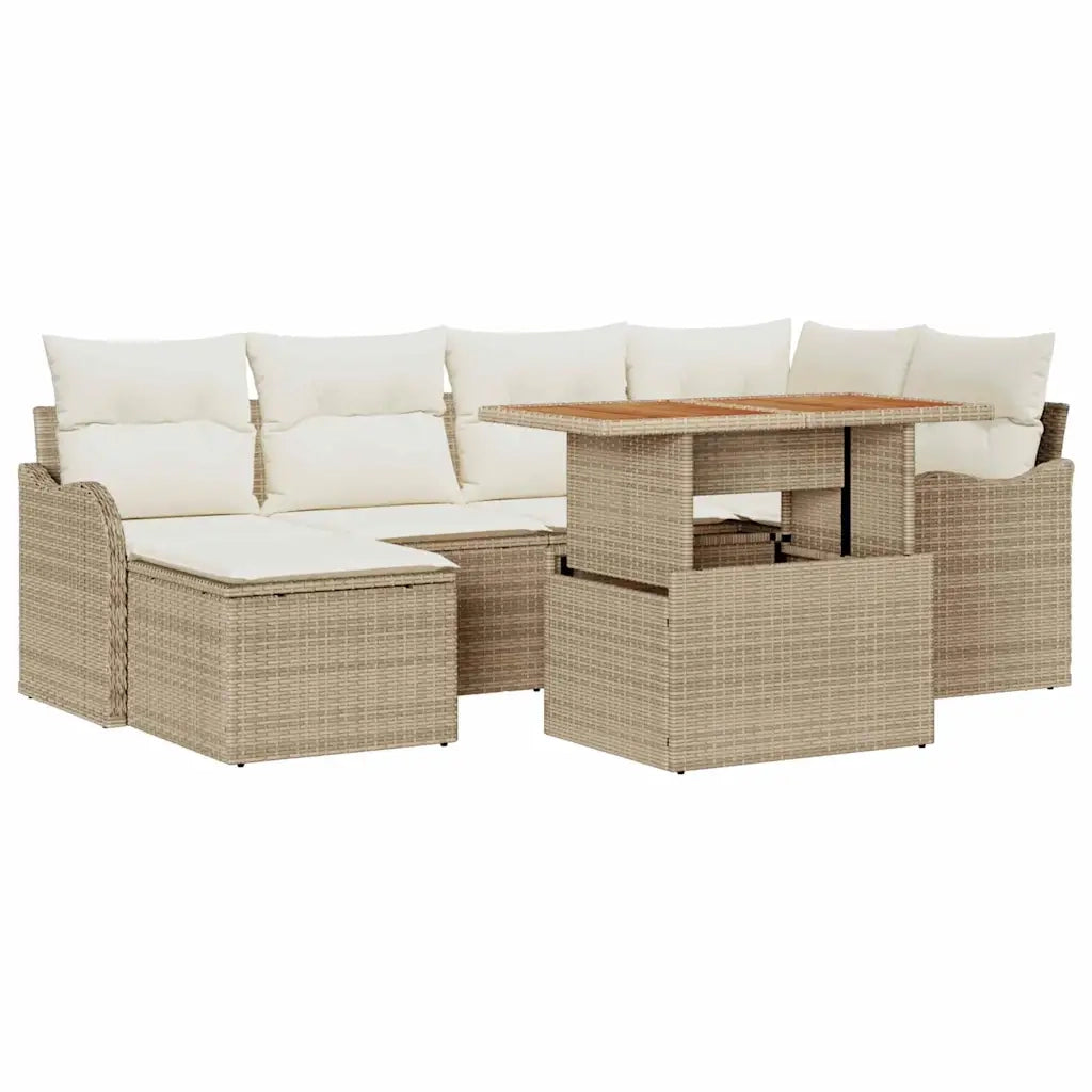 Set Divano da Giardino 7 pcs Beige Poly Rattan