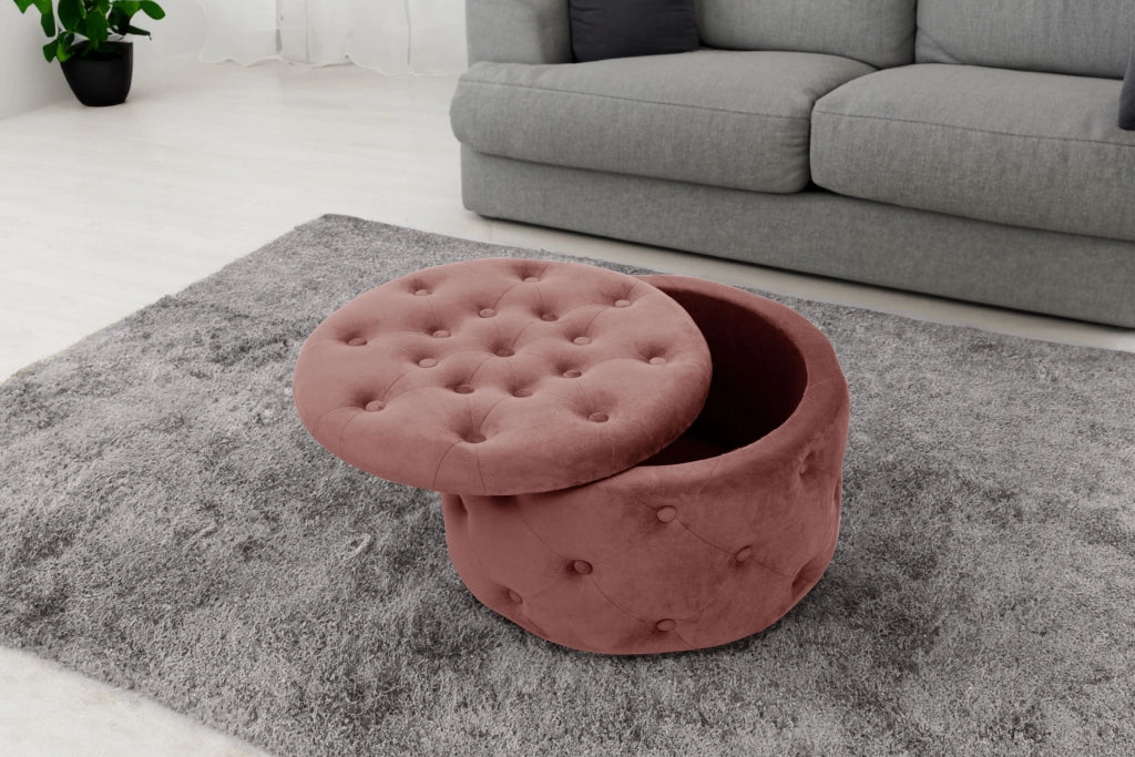Pouf a scomparto rotonda in velluto trapuntato AKORD ALIA colore Rose