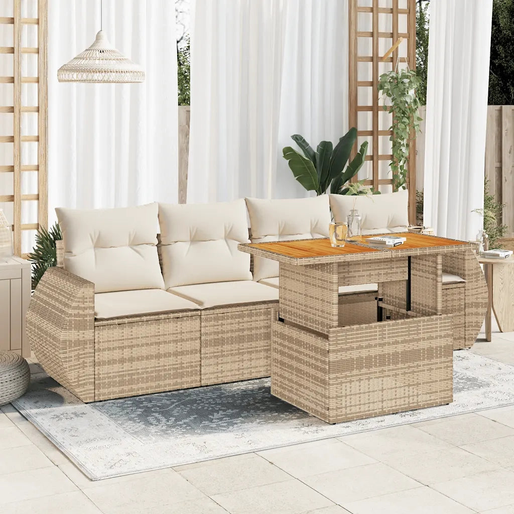 Set Divano da Giardino 5 pz con Cuscini Beige in Polyrattan 3327208
