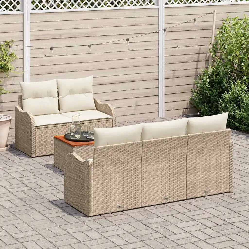 Set Divano da Giardino 6 pcs Beige e Crema polyrattan
