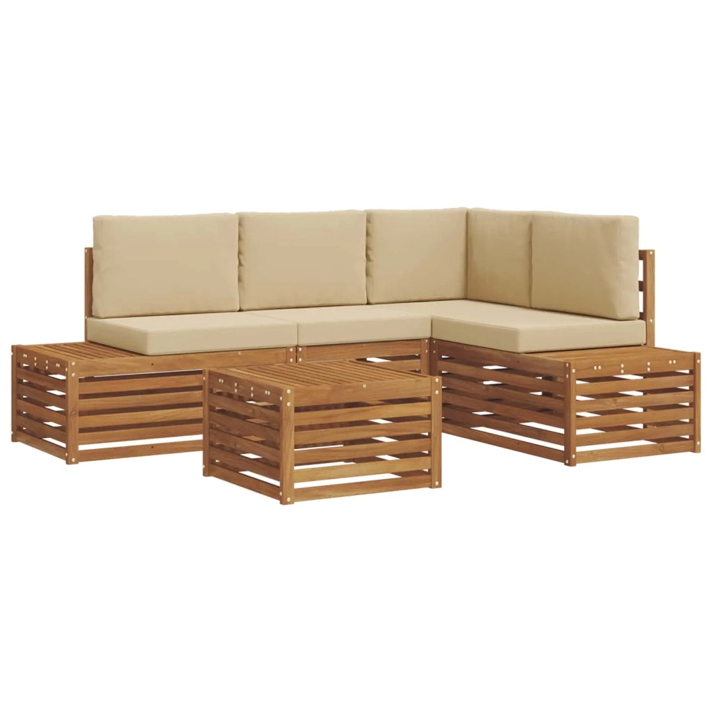 5 pz Set di divani da esterno Naturale e Beige 3375448