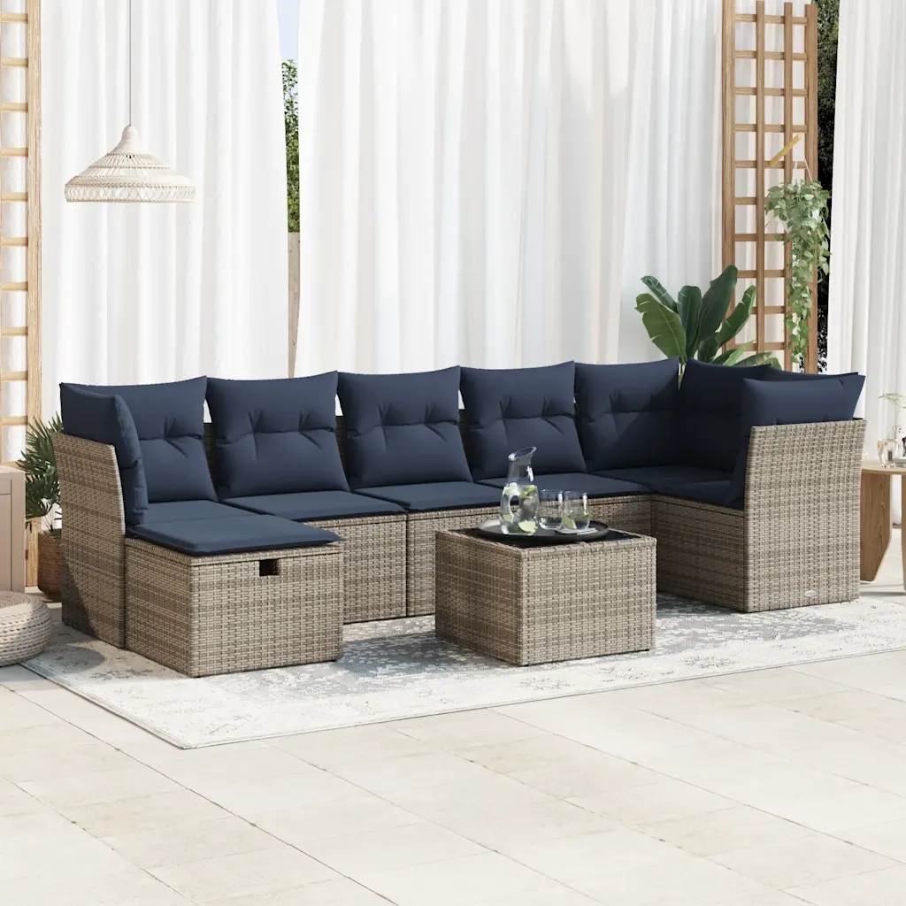 Set Divano da Giardino 8 pz con Cuscini Grigio in Polyrattan 3325317