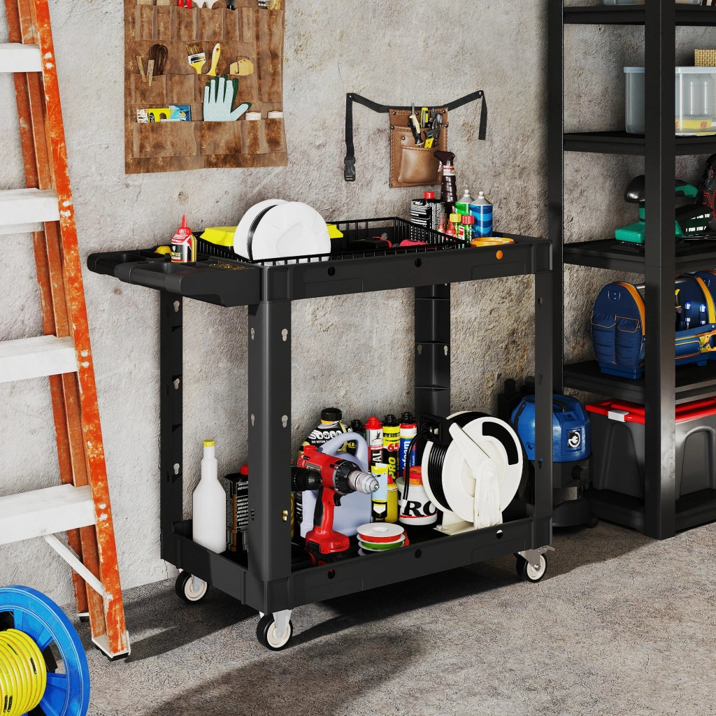 Carrello per attrezzi ¨C Minimal ¨C 2 ripiani, maniglia, ruote, plastica, nero