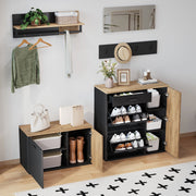 Set da ingresso a 5 pezzi con 2 mobili, specchio, mensola e 4 ganci, colore naturale e nero
