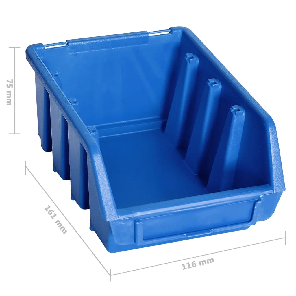 Kit Contenitori 128 pz con Pannelli a Parete Blu e Nero 150808