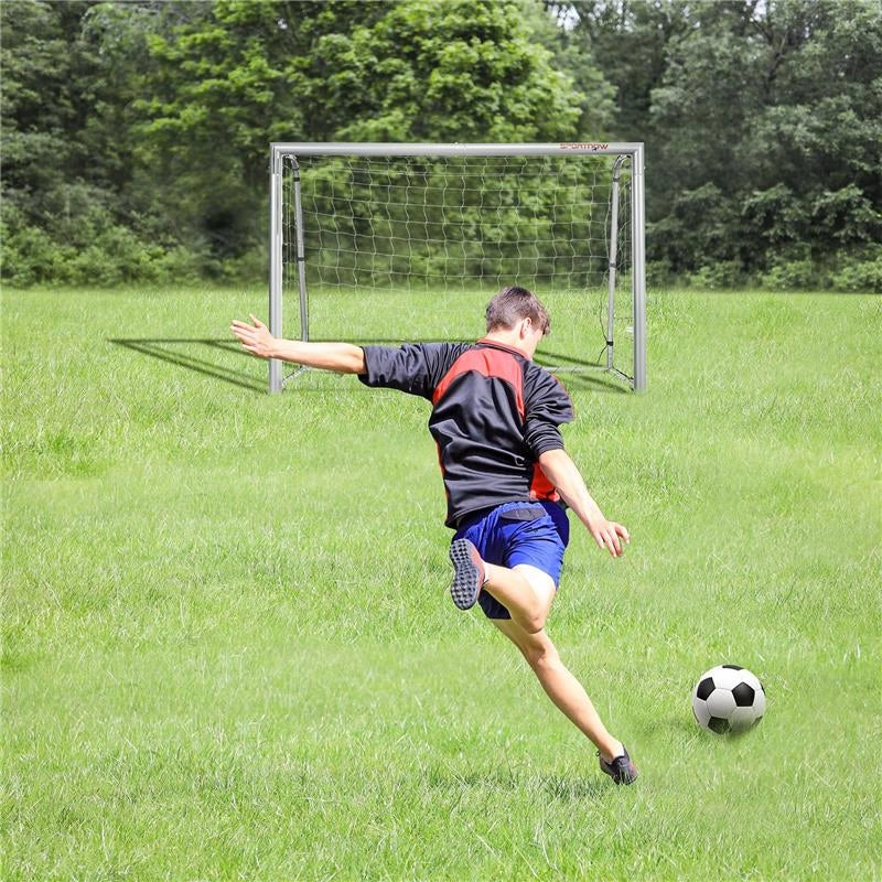 PORTA DA CALCIO GRIGIA 180X120X60 CM CON VITI E PICCHETTI INCLUSI, IN PE E METALLO