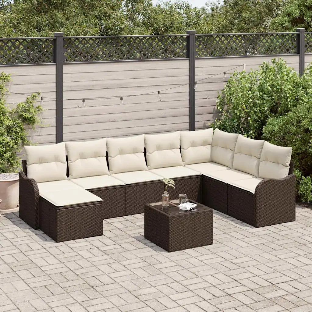 Set Divano da Giardino con cuscino 9 pcs Marrone Poly Rattan