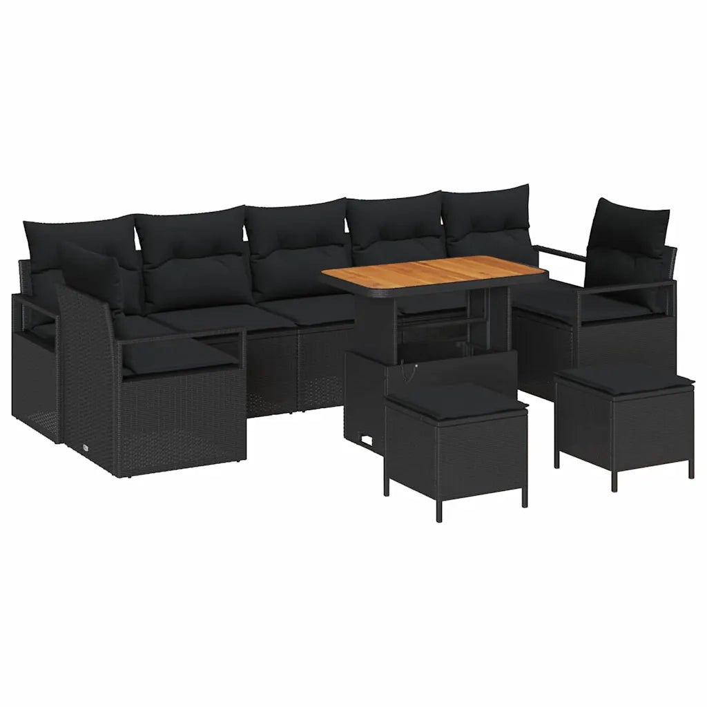 Set Divano da Giardino con cuscino 10 pcs Nero polyrattan