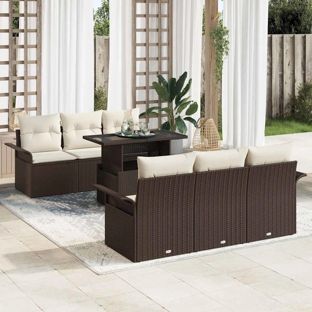 Set Divano da Giardino con cuscino 7 pcs Marrone Poly Rattan 3356941