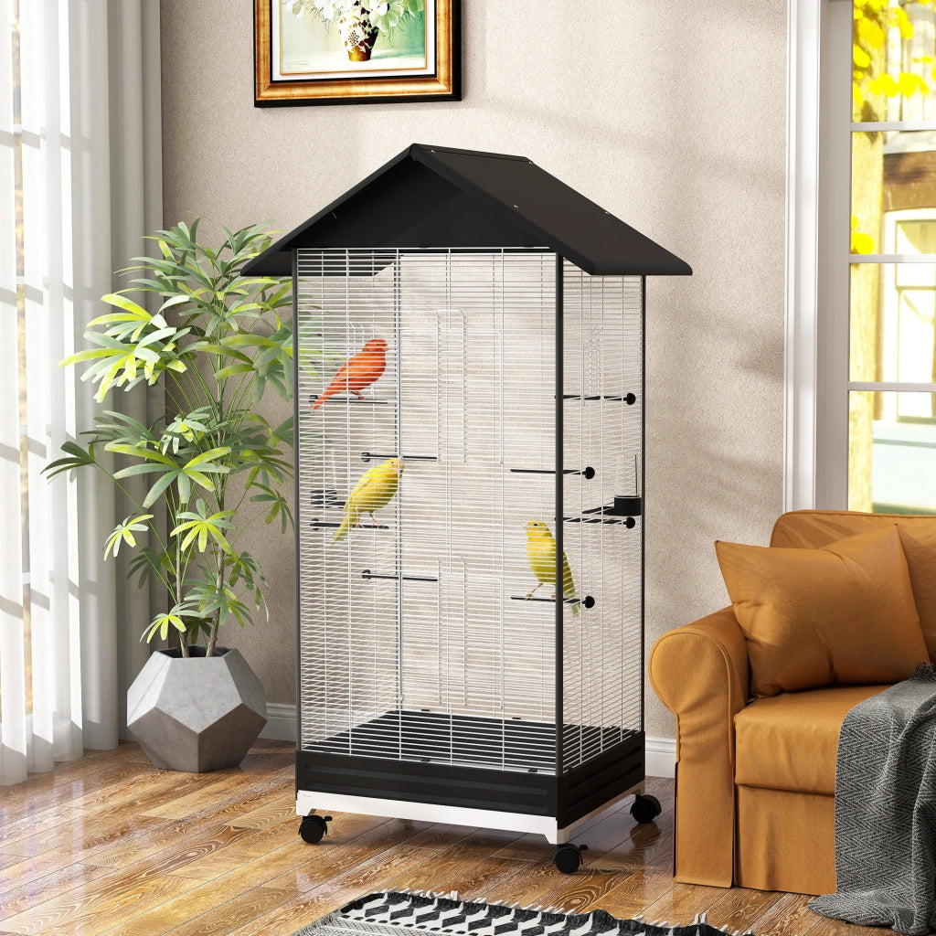 Gabbia per Uccelli con Ruote ¨C Minimal ¨C Nero 79x65x155 cm