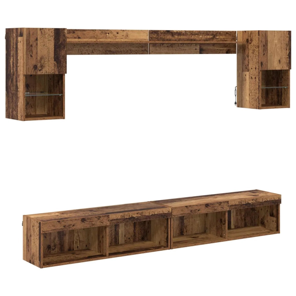 Unità a muro per TV con LED con led 6 pcs Legno vecchio