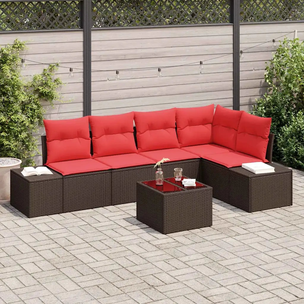 Set Divano da Giardino Marrone e Rosso polyrattan 3355743