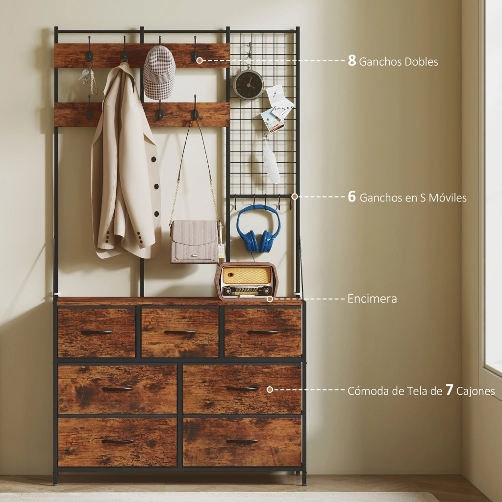 Mobile ingresso con scarpiera, appendiabiti, cassetti e ripiani ¨C Xylo ¨C 100x30x183 cm marrone rustico