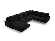 Cosmopolitan Design - Divano panoramico destro "Vienna" 7 posti in velluto nero 