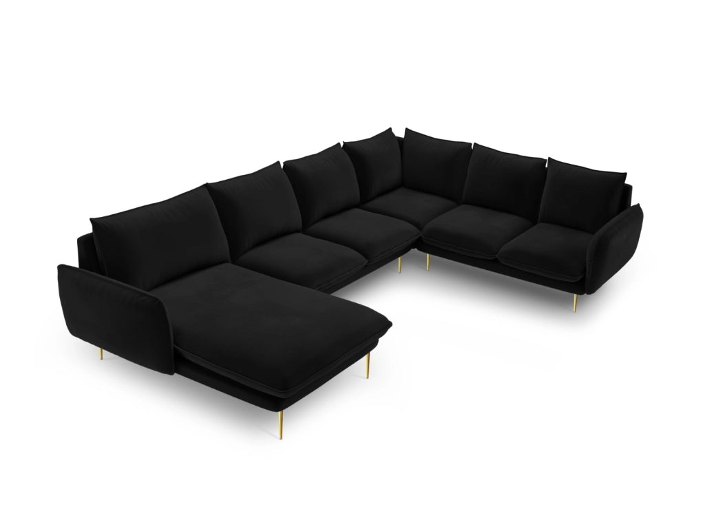 Cosmopolitan Design - Divano panoramico destro "Vienna" 7 posti in velluto nero 