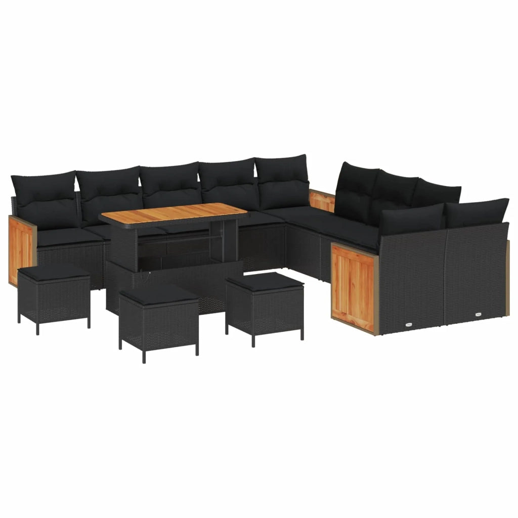 Set Divano da Giardino con cuscino 14 pcs Nero