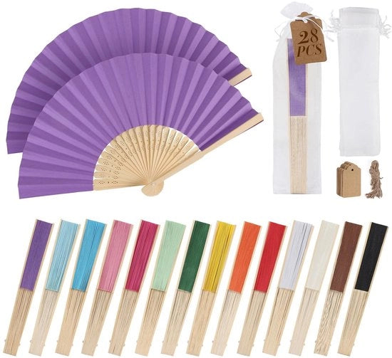 Waaier Opvougbare a 28 Stuks - Materiale Bamboe/Papier - Ideale per Feste e Matrimoni - Souvenir Creativo - Sostenibile e Senza Odore - Waaier per Festa