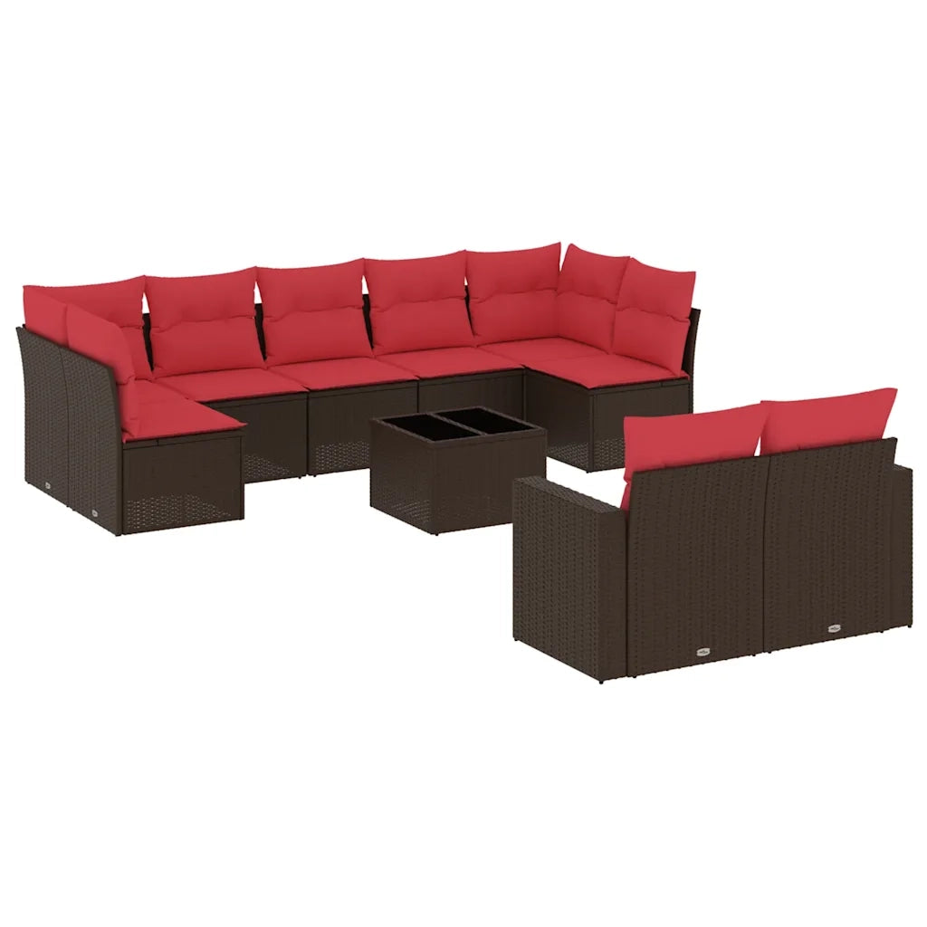 Set Divani da Giardino 10pz con Cuscini in Polyrattan Marrone 3219424