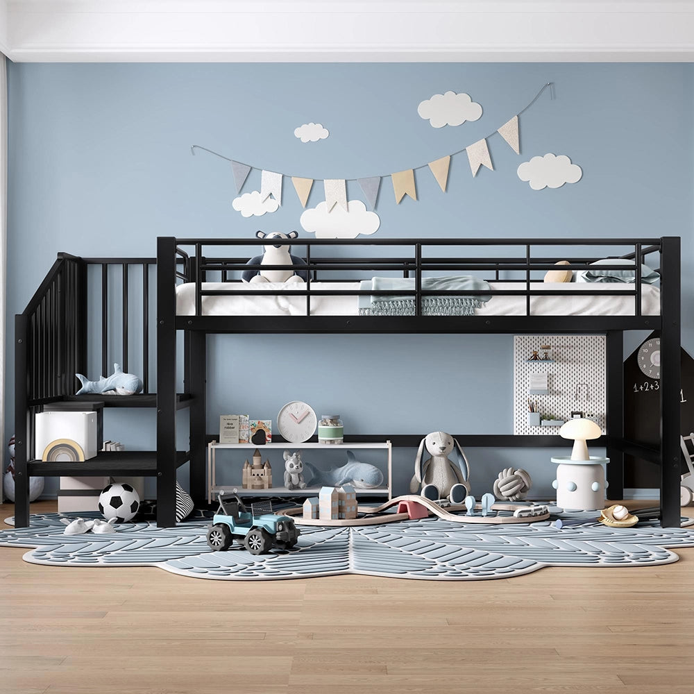 Letto mezzanino 90x200cm - Xylo - scala ripostiglio nero