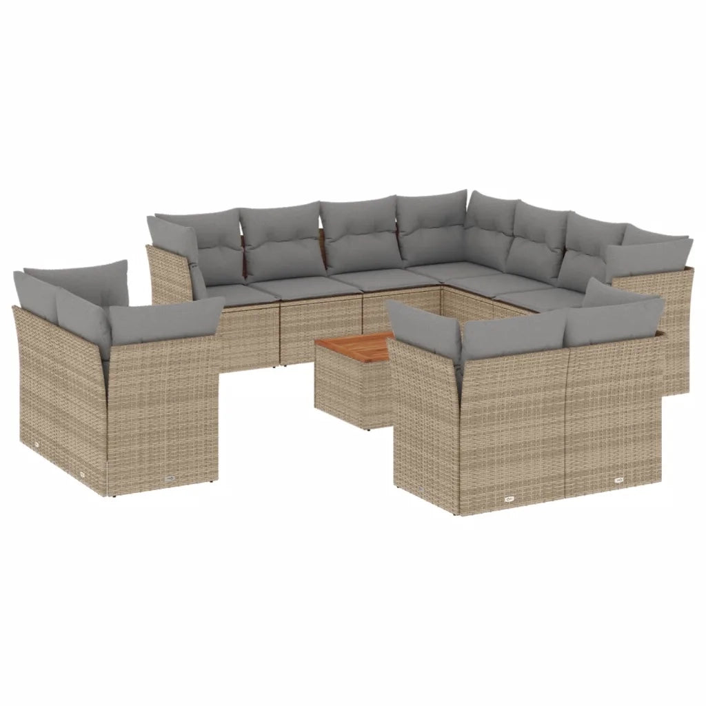 Set Divani da Giardino 12 pz con Cuscini Beige in Polyrattan