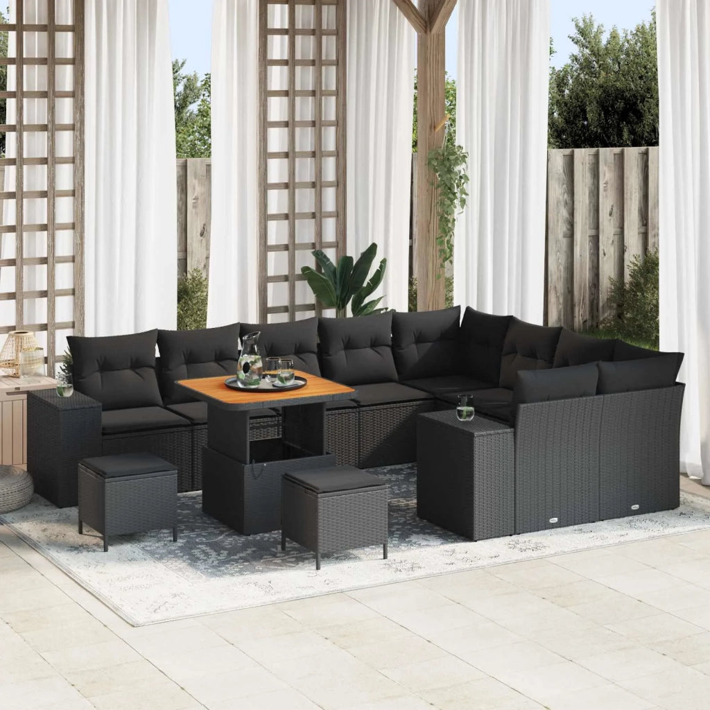 Set Divano da Giardino con cuscino con cuscino 12 pcs Nero