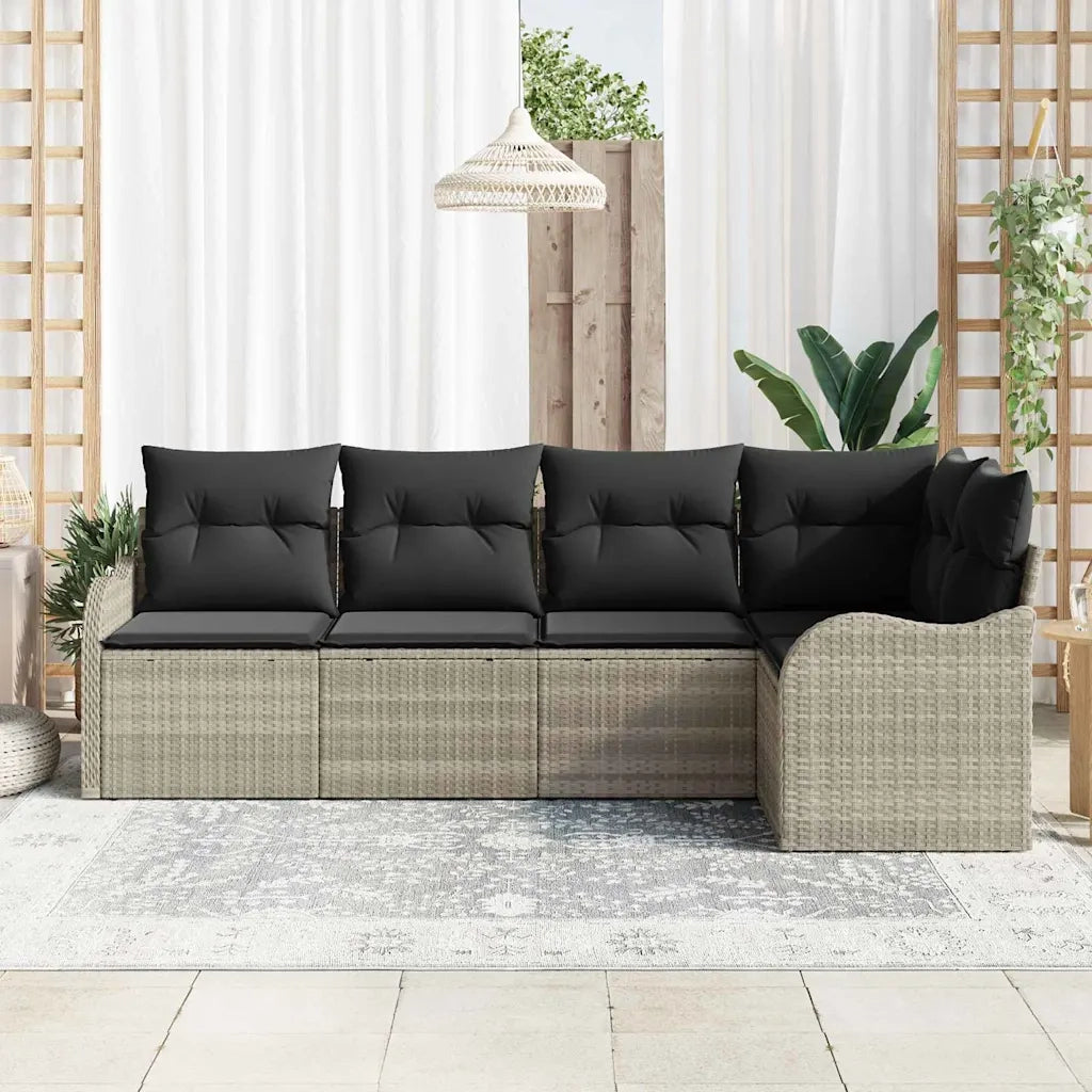 Set Divano da Giardino 5 pcs Grigio chiaro Poly Rattan