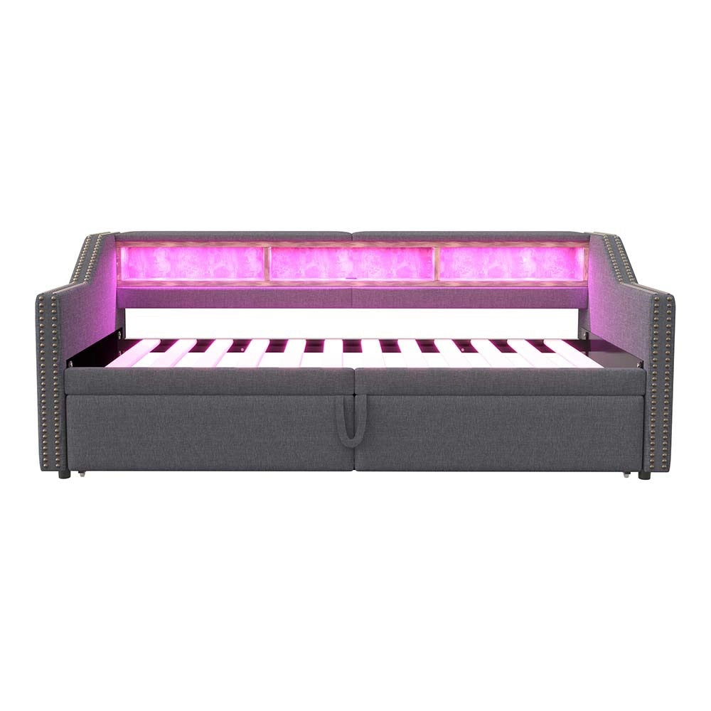 Divano letto - Xylo - 90x200 cm LED USB contenitore grigio scuro