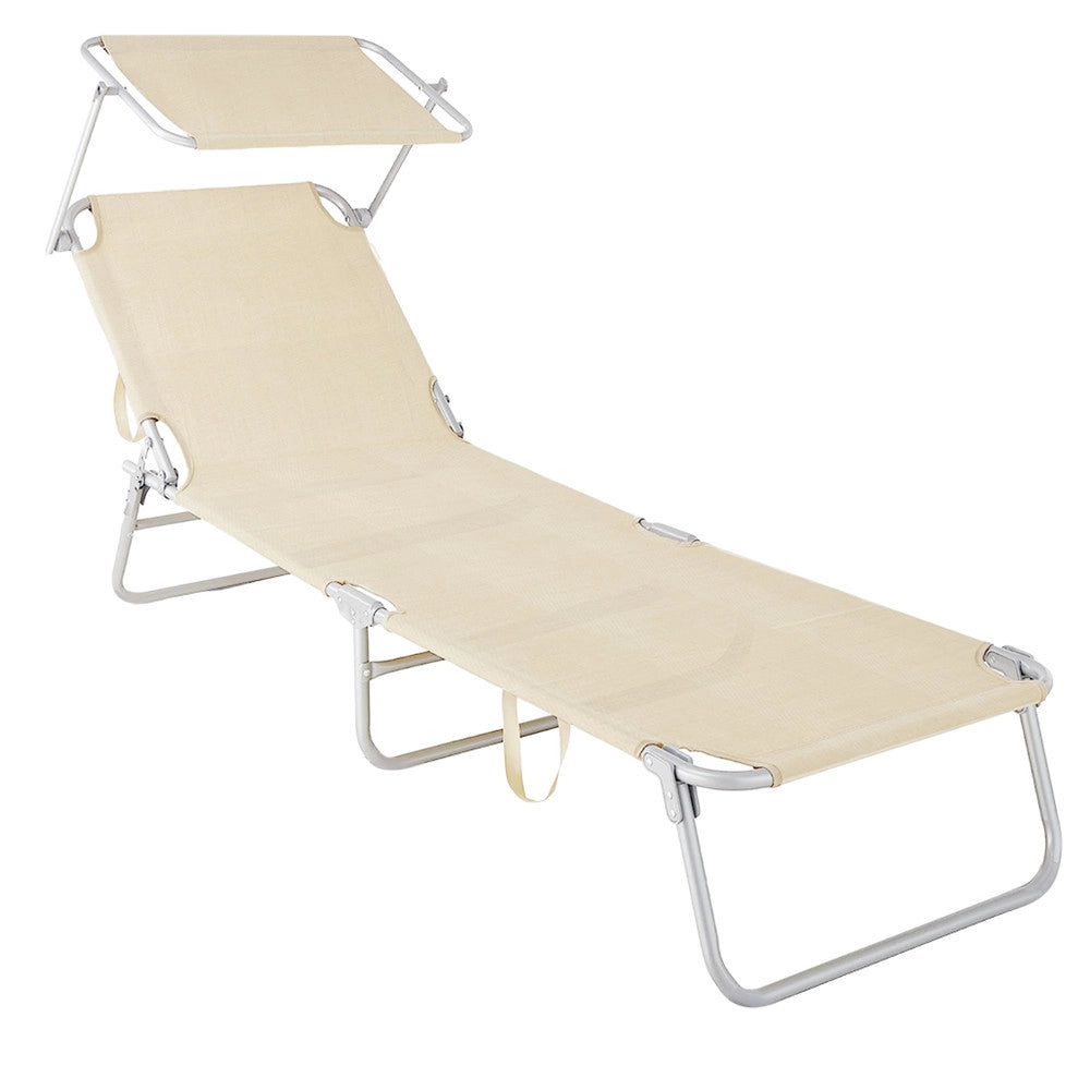 Trade Shop - Lettino In Textilene Con Parasole Crema Mare Giardino Schienale Regolabile 281014 -