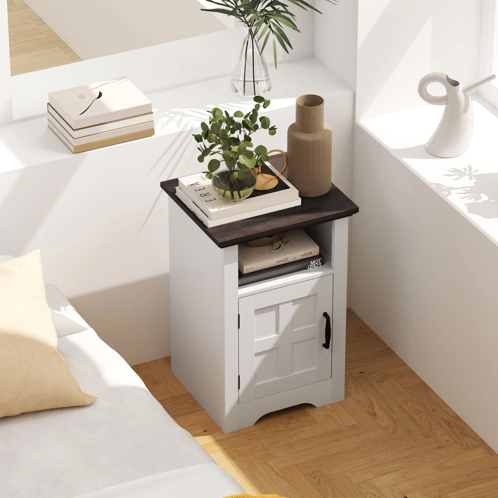 Tavolino Rustico con Cassetto ¨C Minimal ¨C 40x35x60 cm Bianco e Marrone