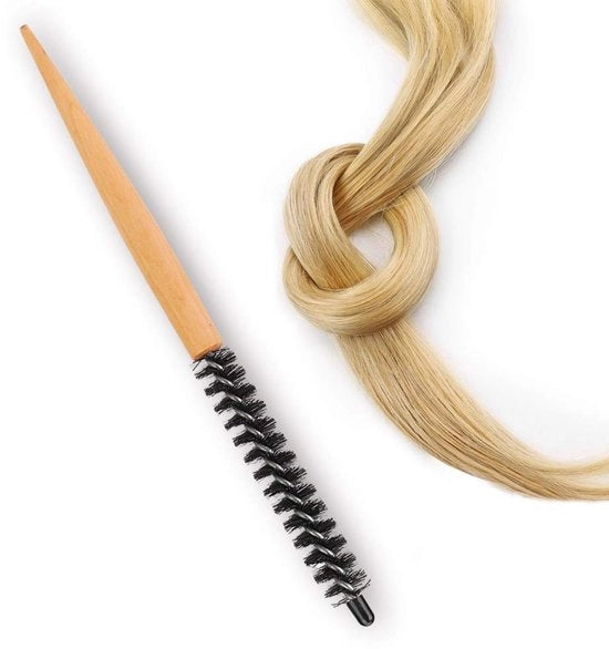 Spazzola capelli professionale a forma rotonda - Spazzola antiklit - Setole in nylon - Manico in legno di noce - Rapida diffusione di calore - Ideale per capelli ricci - Spazzola rotonda