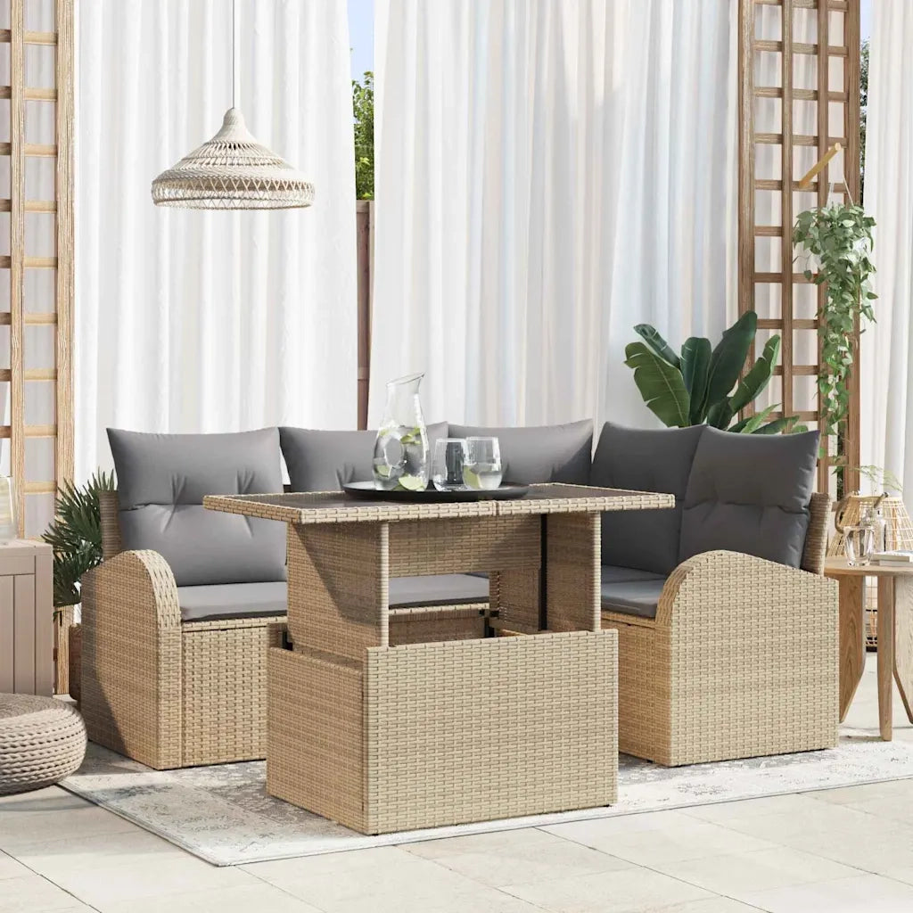 Set Divano da Giardino con cuscino 5 pcs Beige polyrattan 3348636