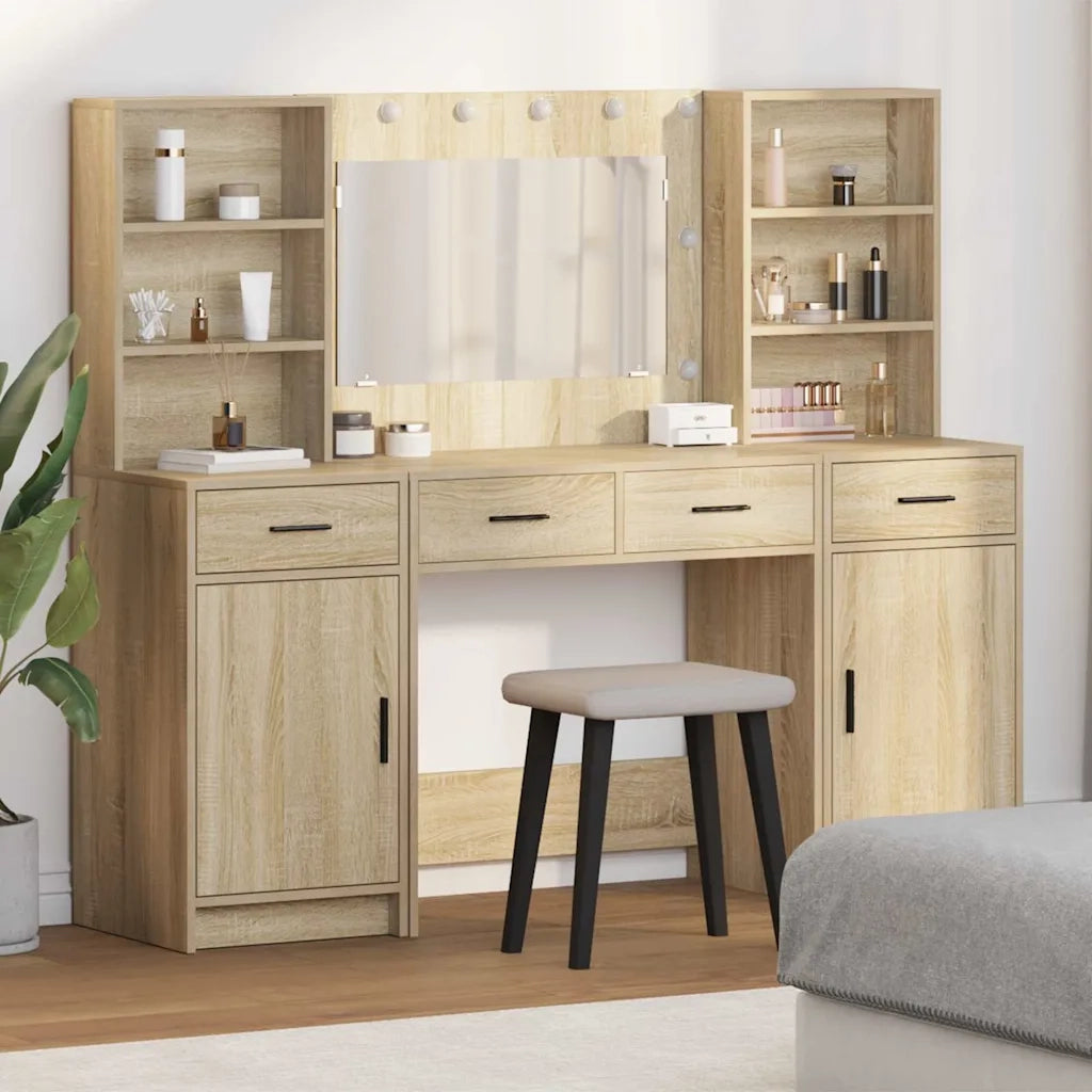 Set da tavolo da trucco con LED con porta 3 pcs Rovere Sonoma 3334283
