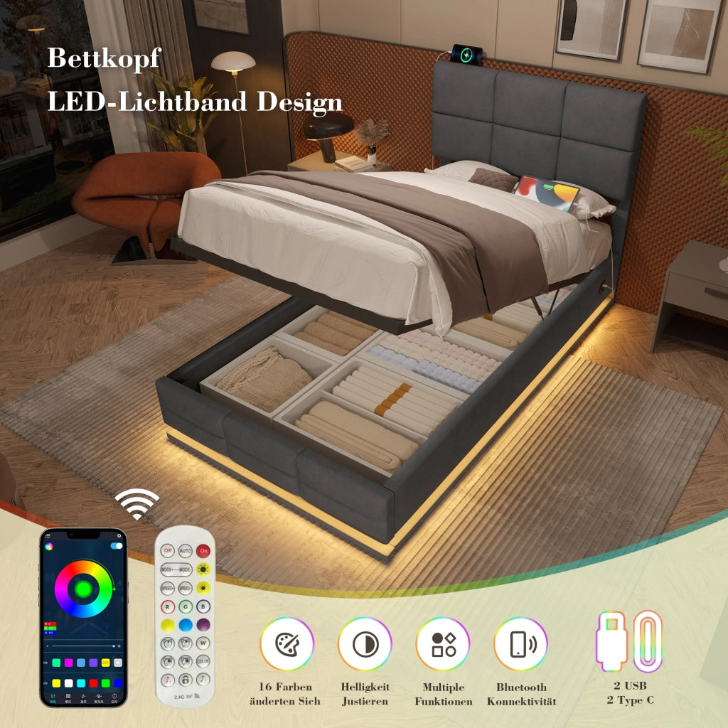 letto in velluto grigio scuro 90 x 200 cm