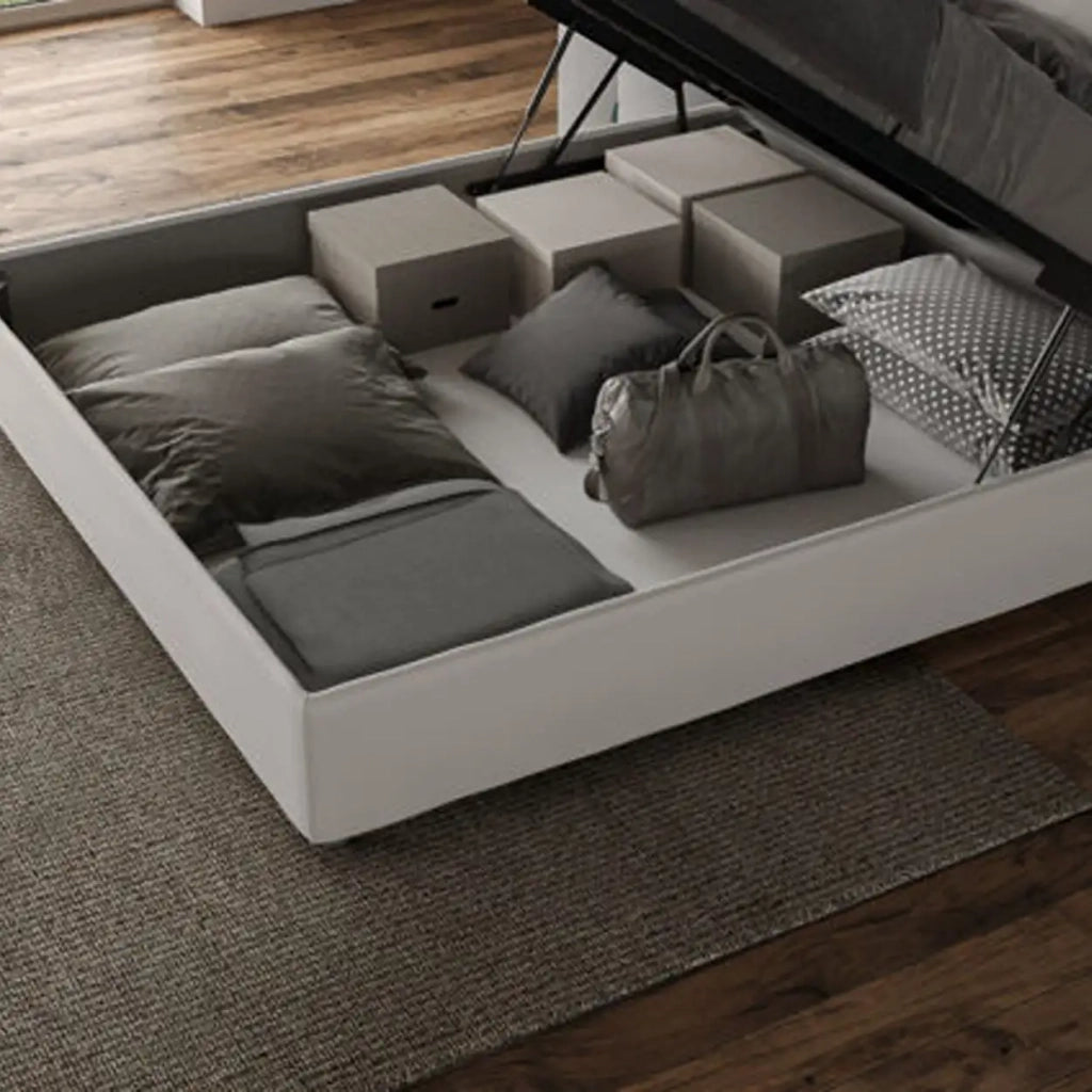 Letto una piazza e mezza contenitore imbottito 120x210 tessuto Labirinto 2 grigio Adele