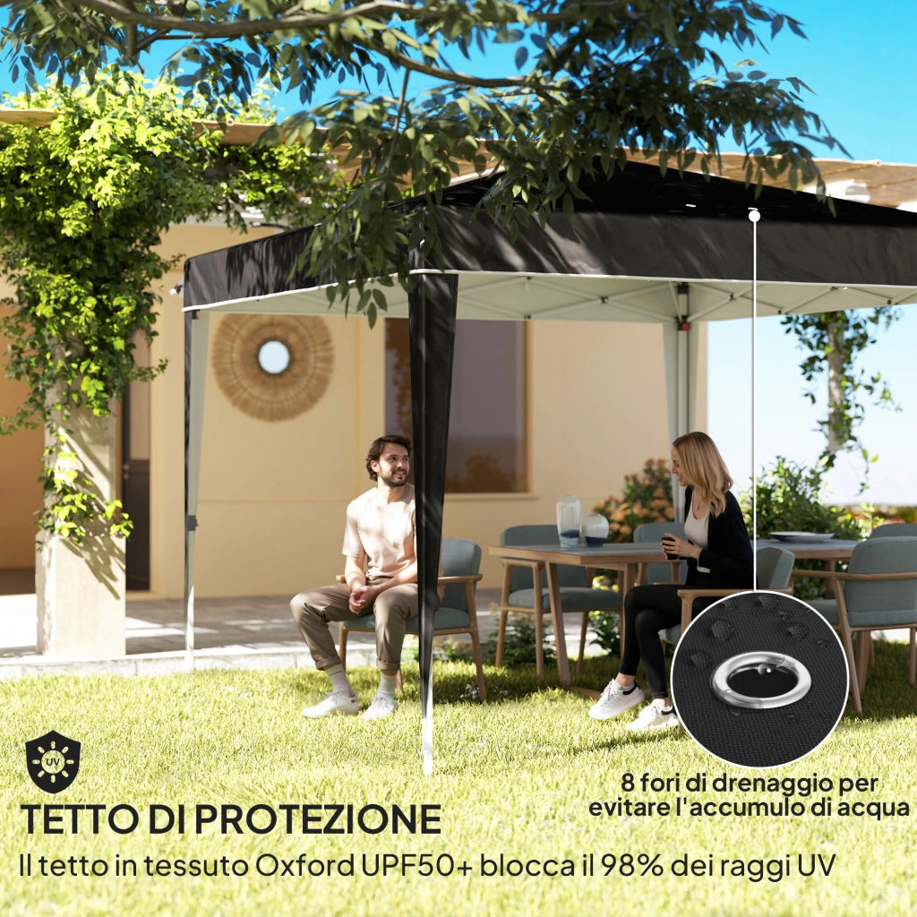 Gazebo da Giardino 3x3m ¨C Xylo ¨C Metallo e Tessuto Oxford Nero, Altezza Regolabile