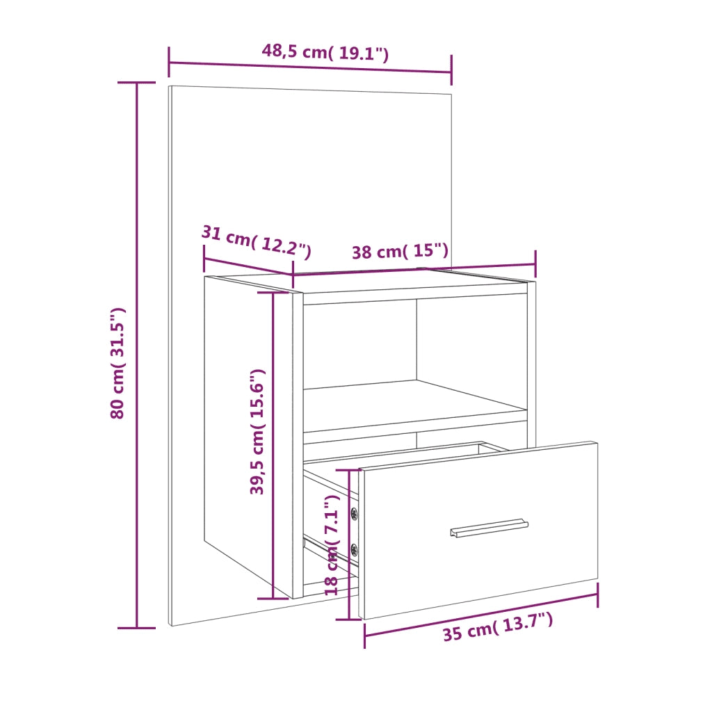 Comodini a Muro 2 pz-Set di 2 Tavolino da notte Grigio Cemento 292642