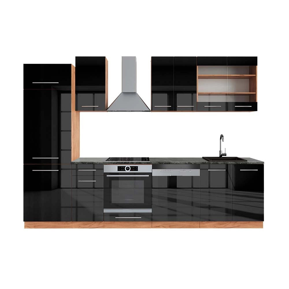 Cucina componibile Fame-Line Antracite lucido/Rovere dorato 300 cm, PL Antracite Vicco