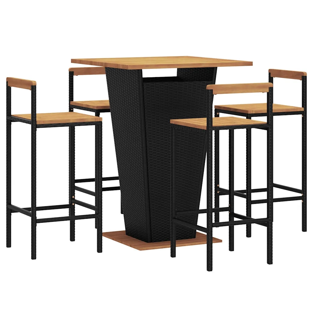 Set Bar Giardino 5 pz Nero Polyrattan e Legno Massello Acacia 3187727