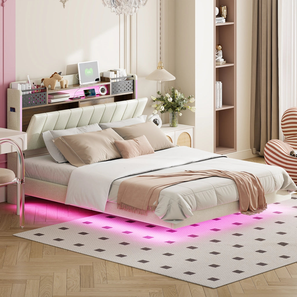 letto imbottito lino beige 140 x 200 cm