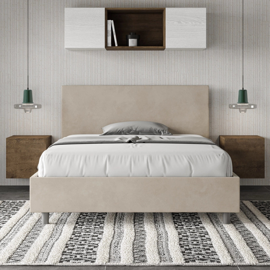 BS COM Letto una piazza e mezza senza rete imbottito 130x200 microfibra sabbia