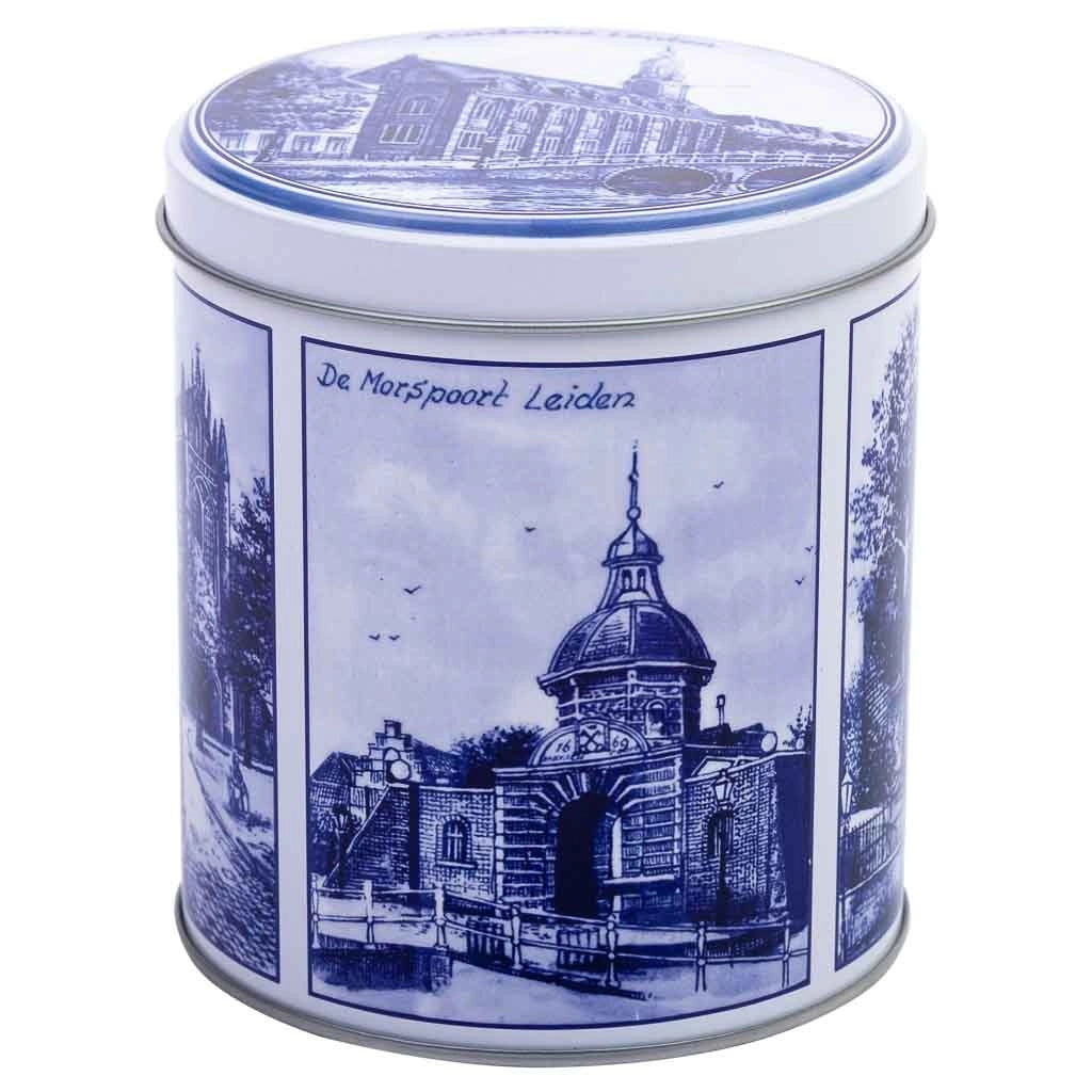Contenitore in metallo blu e bianco D10x11,5h cm