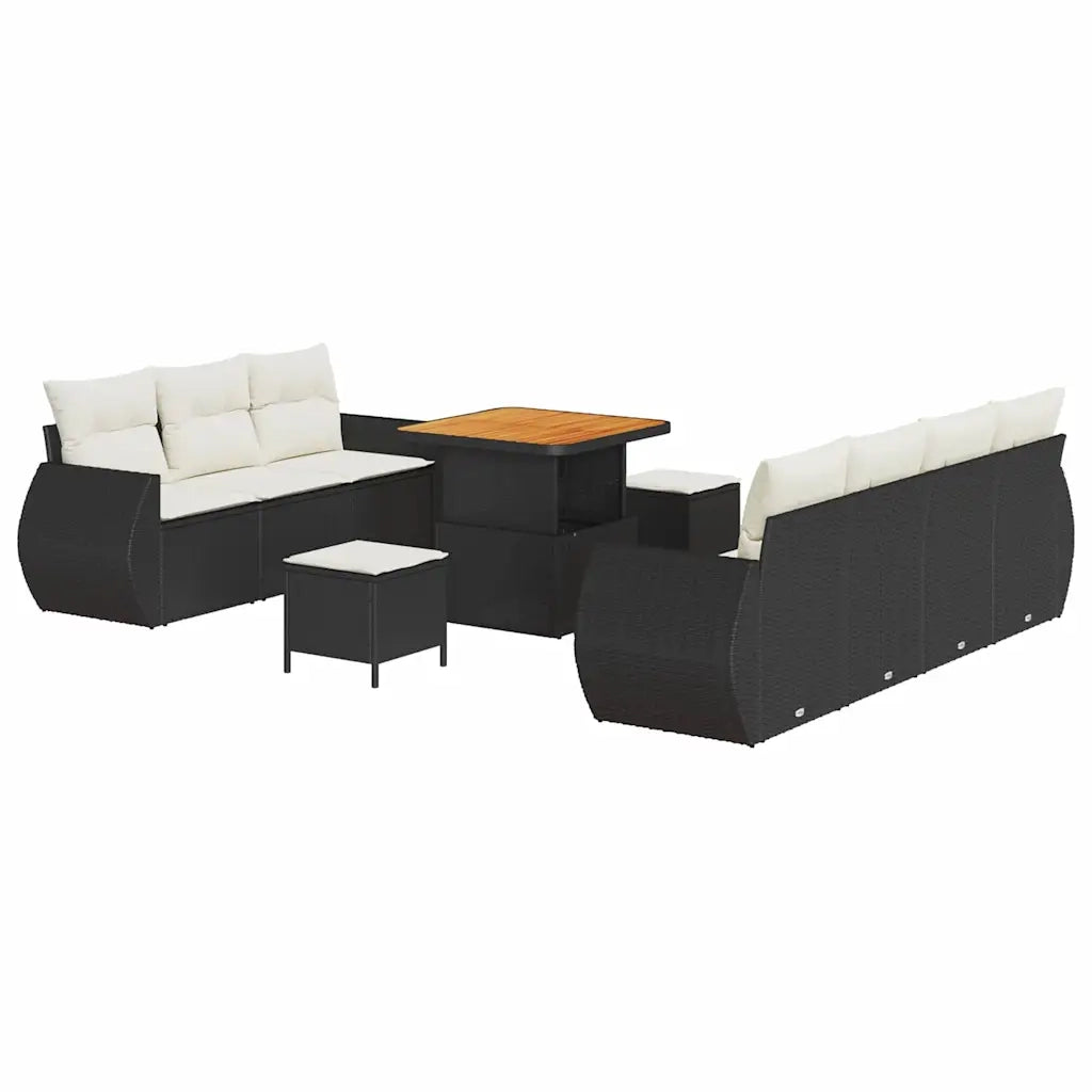 Set Divano da Giardino 10 pcs Nero e Crema polyrattan