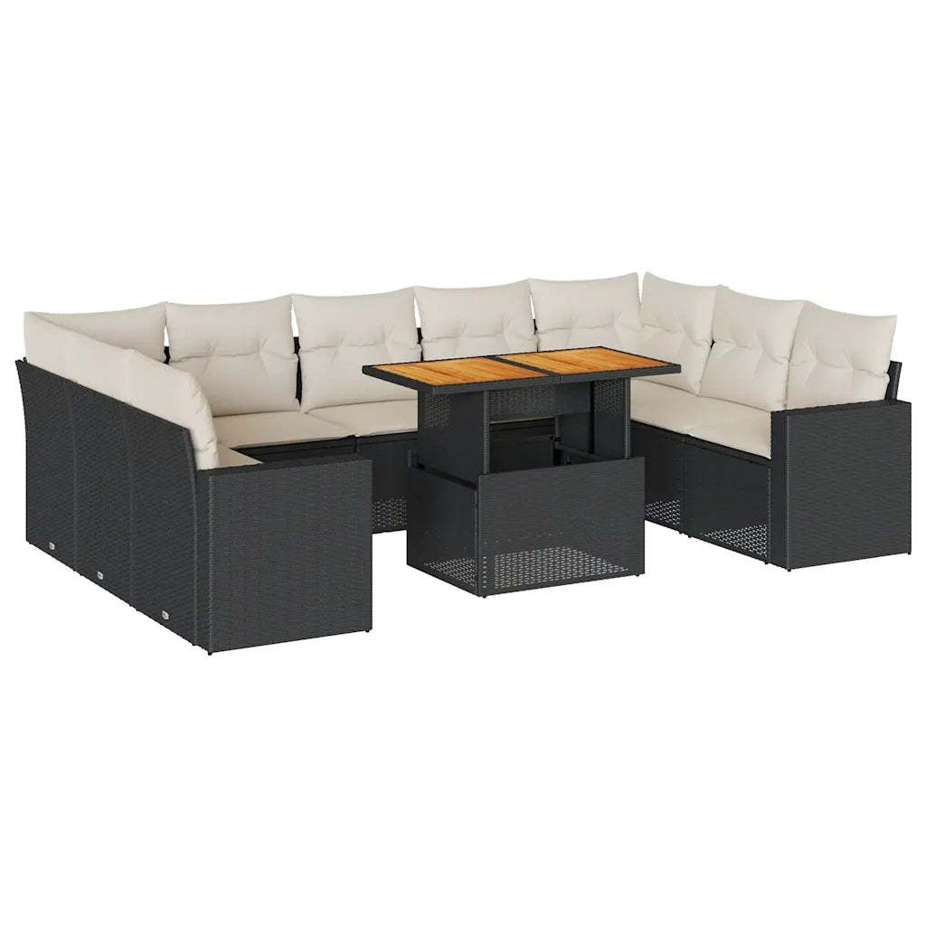 Set Divani da Giardino 10pz con Cuscini in Polyrattan Nero 3327080